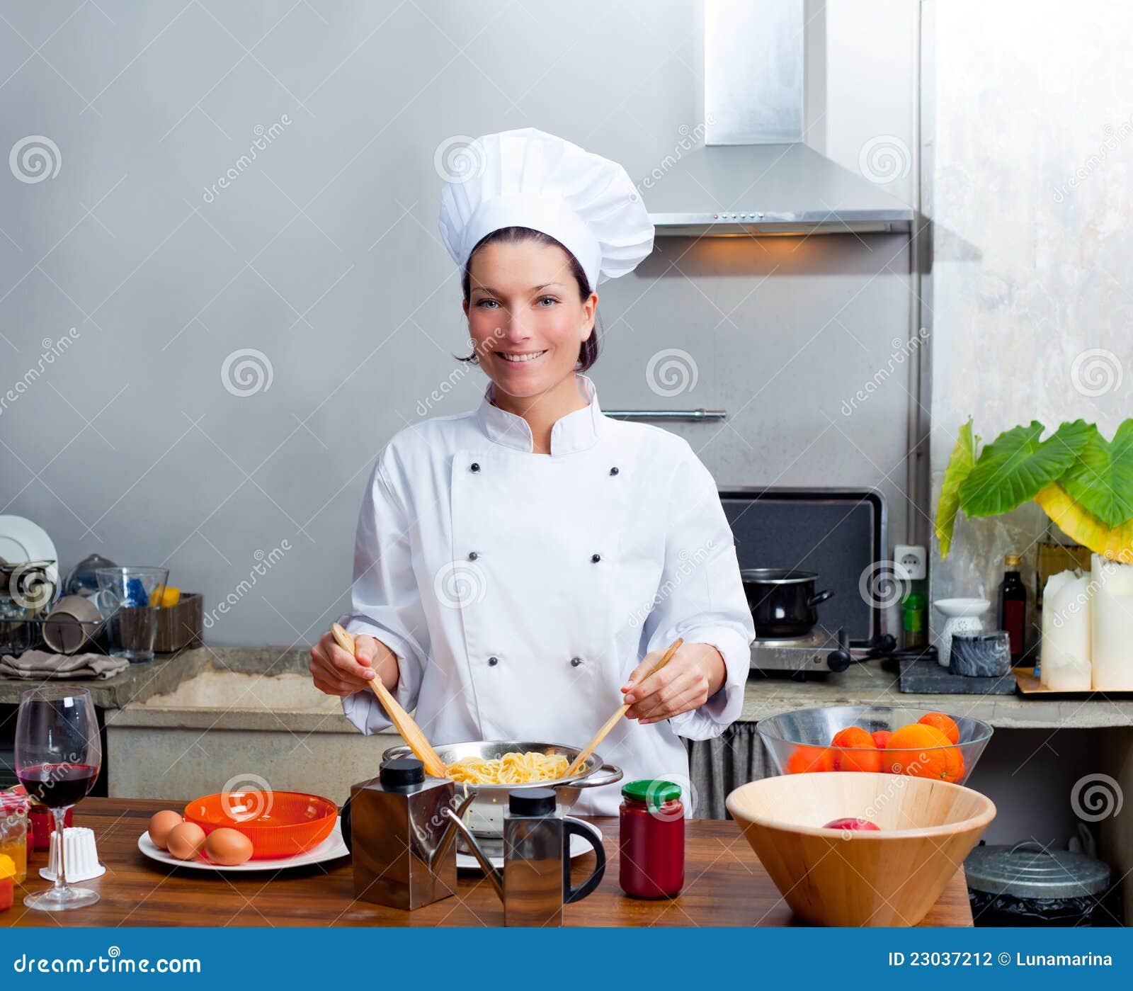 Chef Woman Portrait in the Kitchen Stock Photo Image of girl, bench