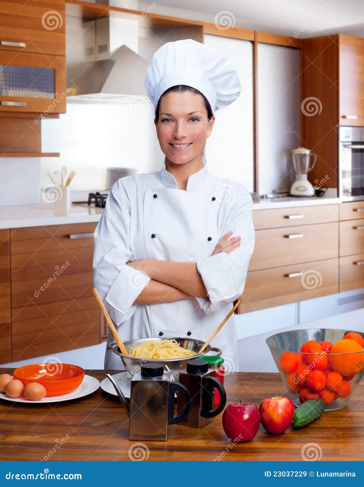 Chef Woman Portrait in the Kitchen Stock Image Image of cook