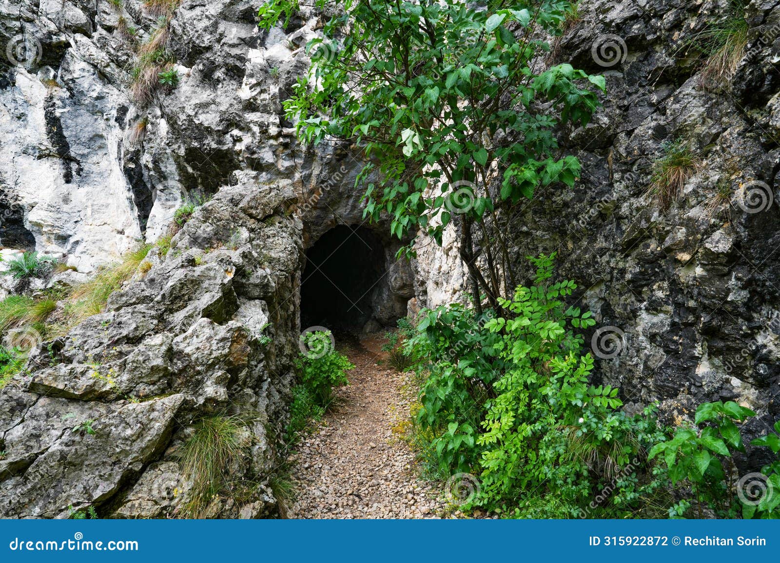 stone carved tunnel in nera gorges natural park, romania, europe