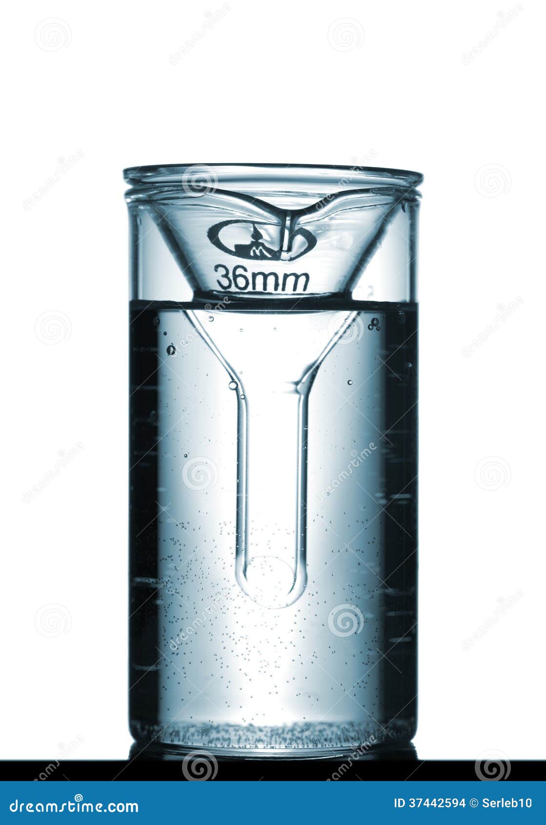 Chemical Beaker with Funnel and Solution on Table, Isolated on W Stock