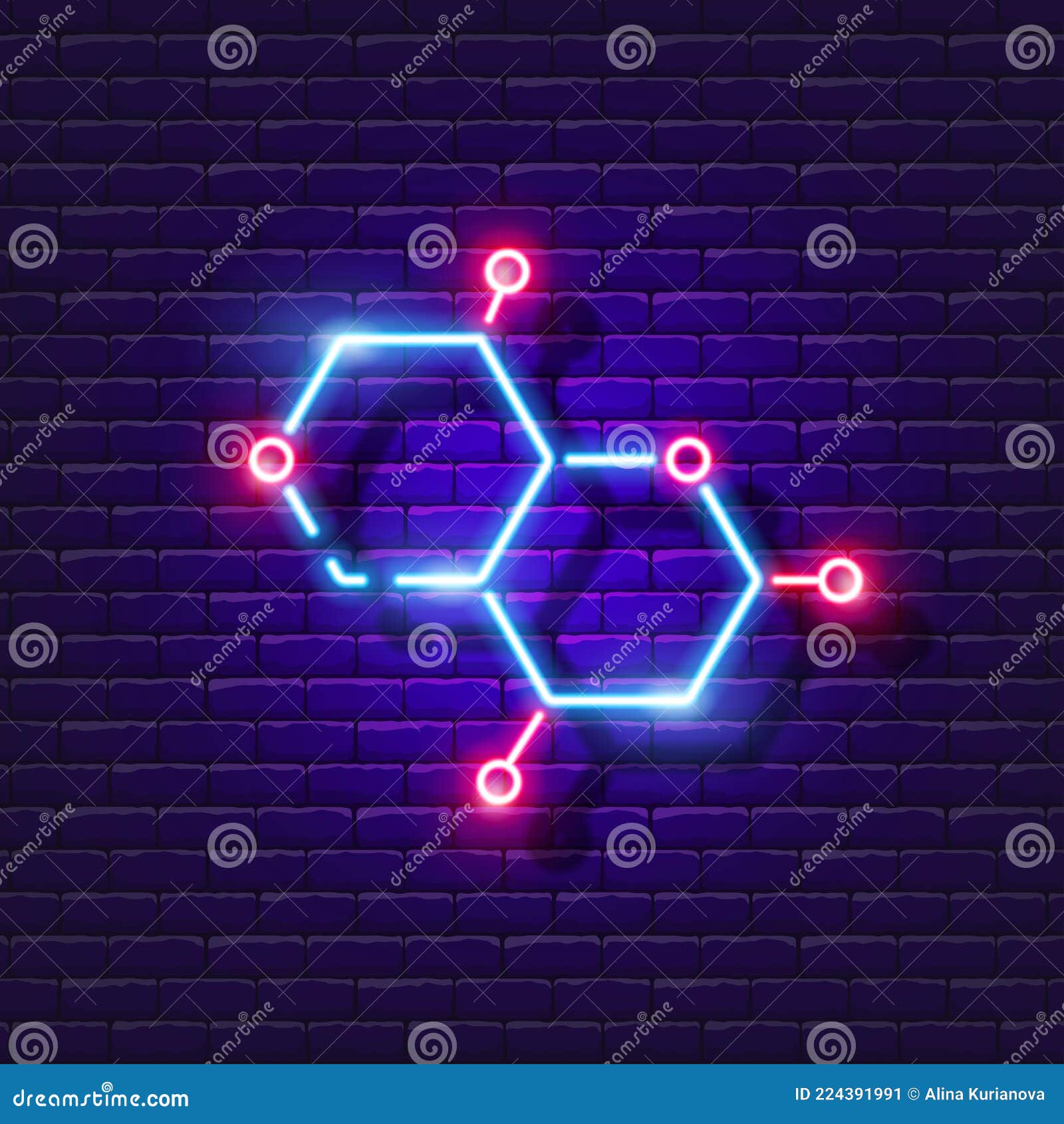 Chemical Compound Neon Sign. Molecular Structure Light Icon. Vector Illustration for Design
