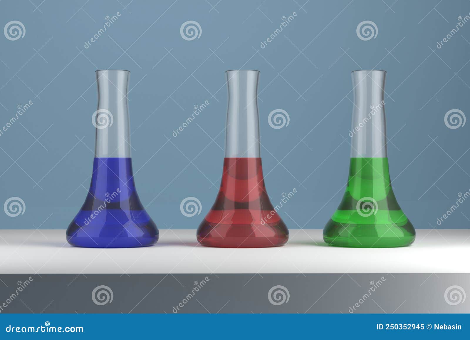 Chemical Containers with Liquids of Different Colors. 3d Render Stock
