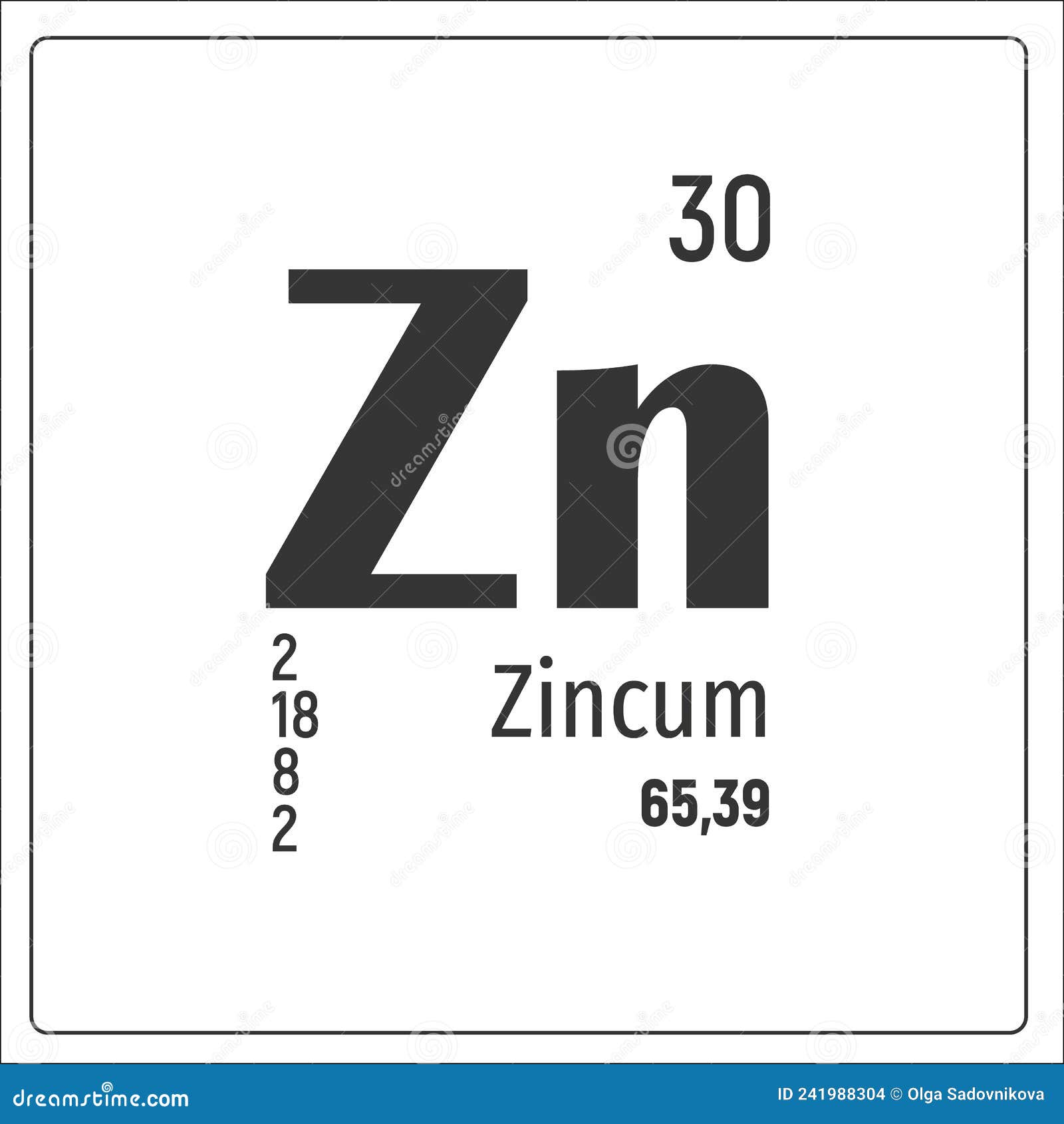 Chemical element Zinc stock vector. Illustration of number 241988304