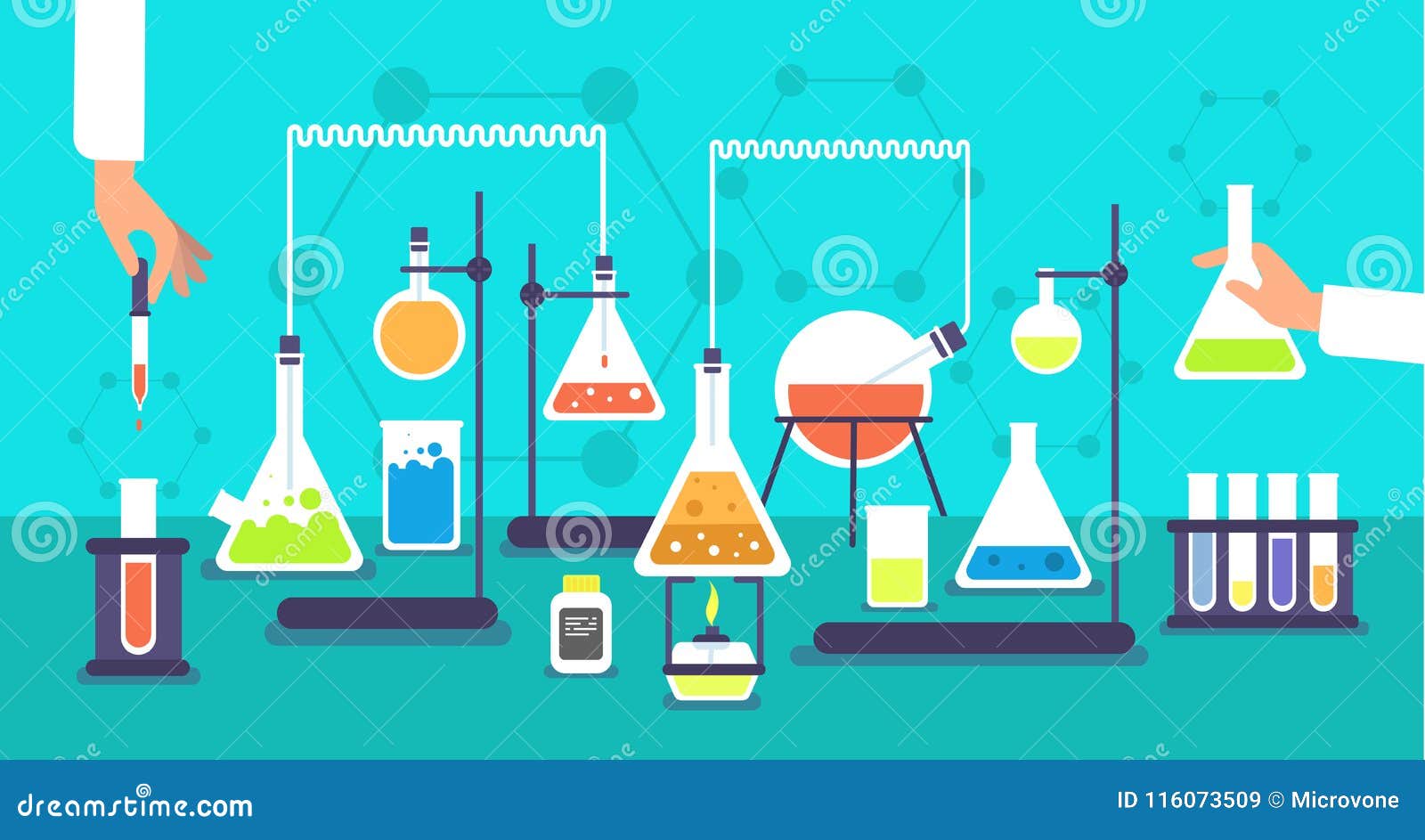 chemical equipment in chemistry analysis laboratory. science school research lab experiment  background
