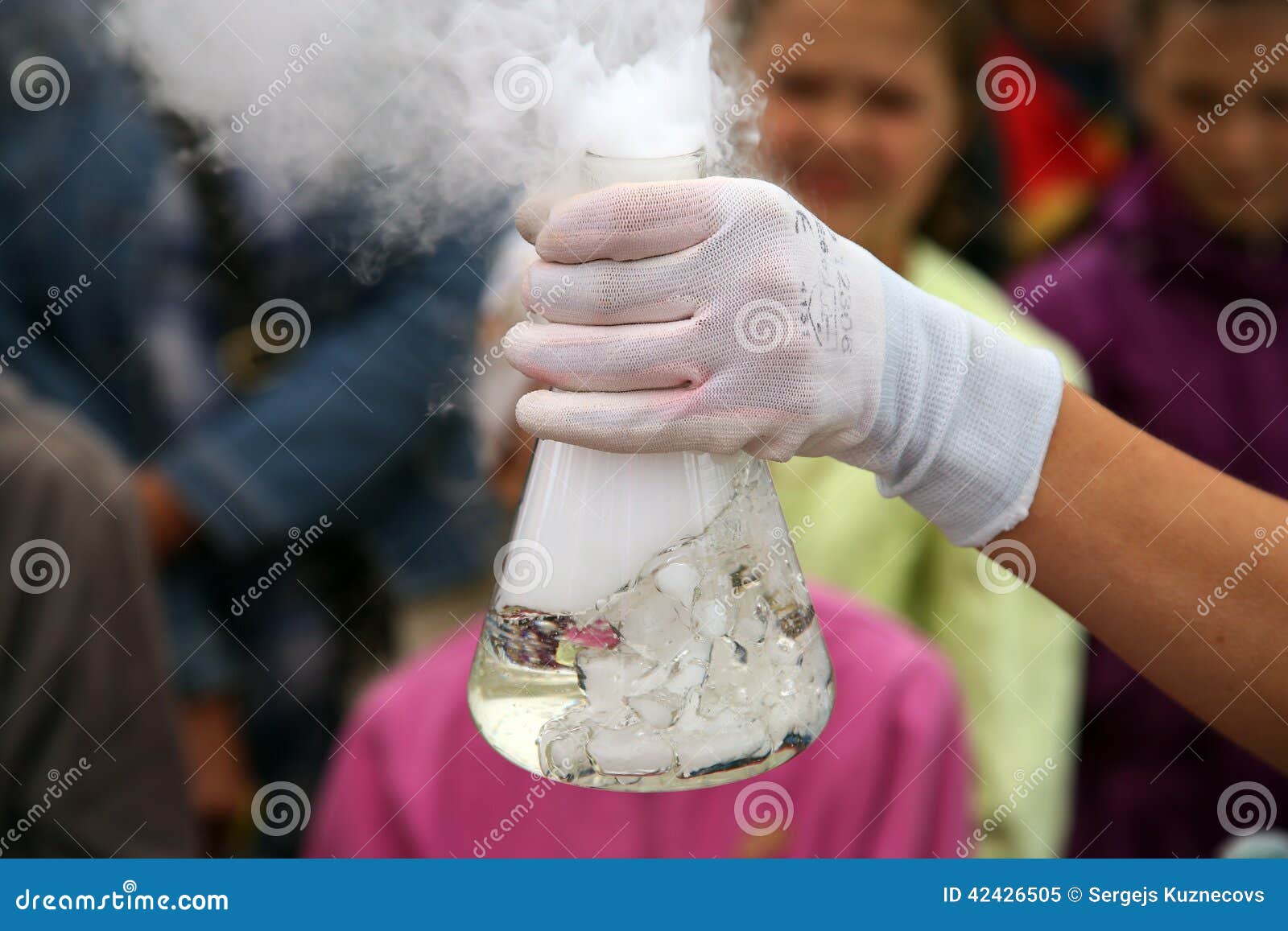 The bulb with smoke. Chemical experiment