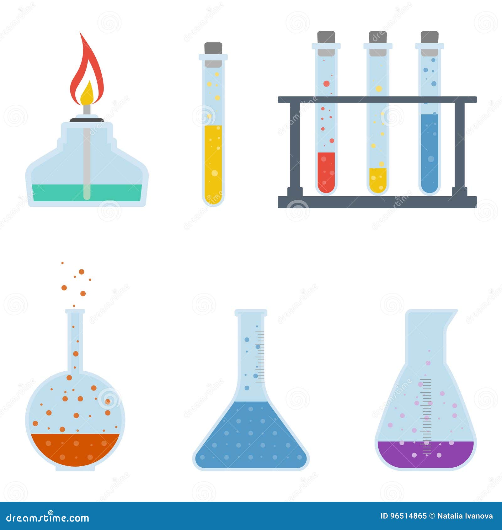 Chemical Flasks Isolated on a White Background. Vector Icon Set. Stock ...