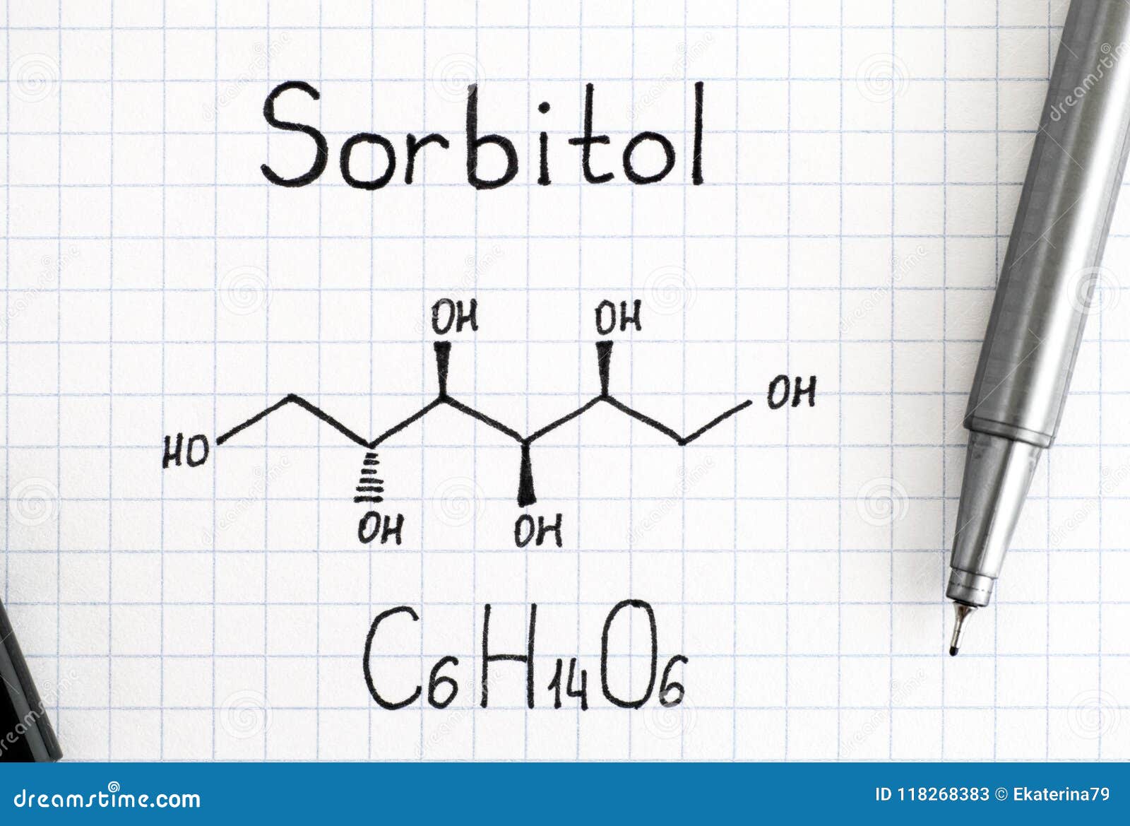 chemical formula of sorbitol with black pen.