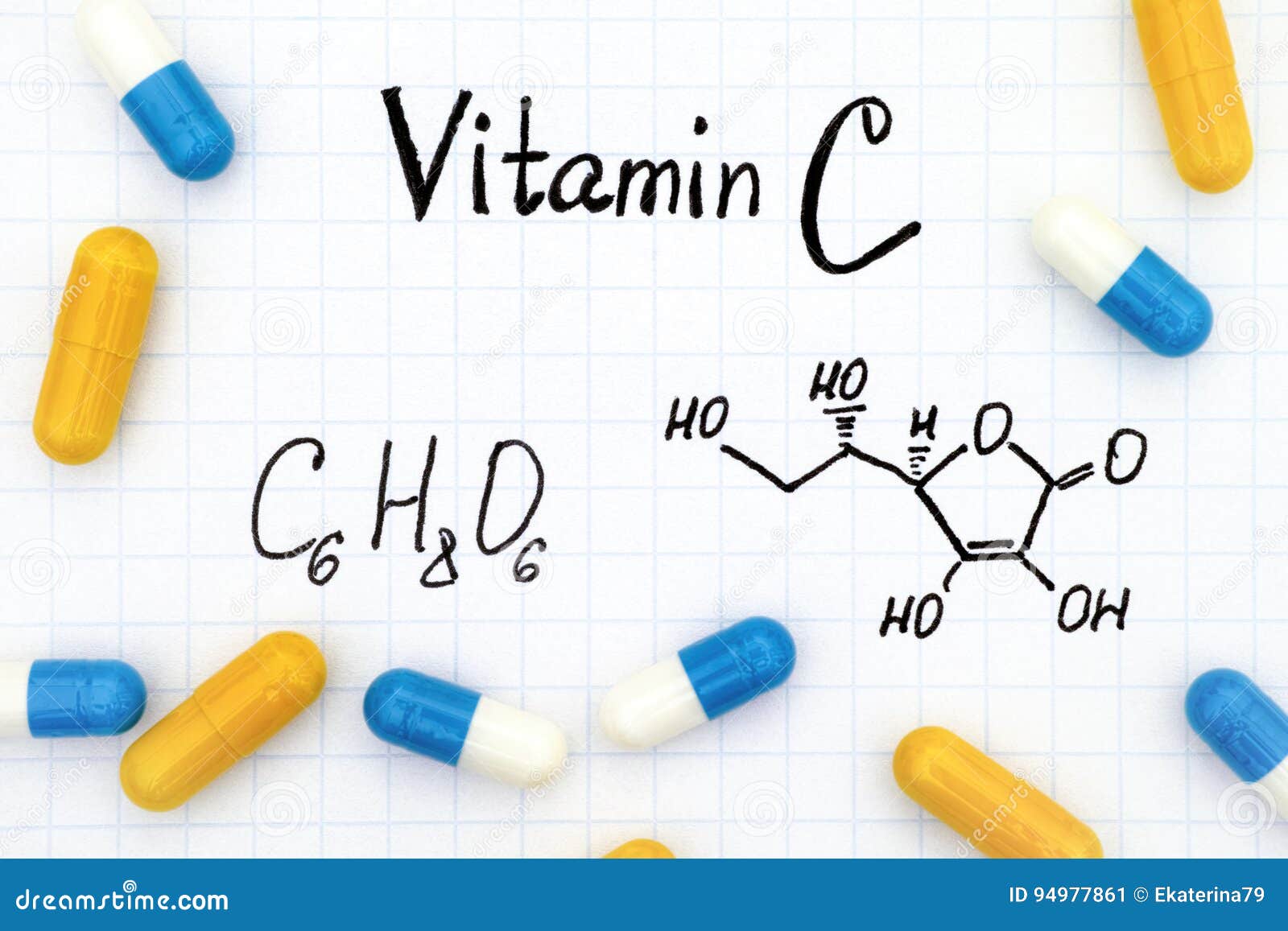 Chemical Formula Vitamin C and Pills. Stock Image Image of healthcare