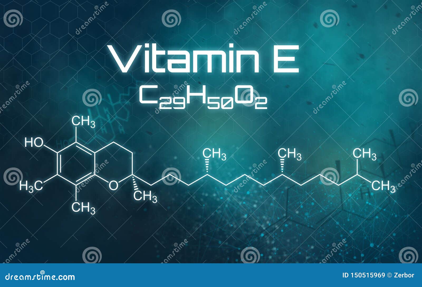 Chemical Formula of Vitamin E on a Futuristic Background Stock Illustration Illustration of