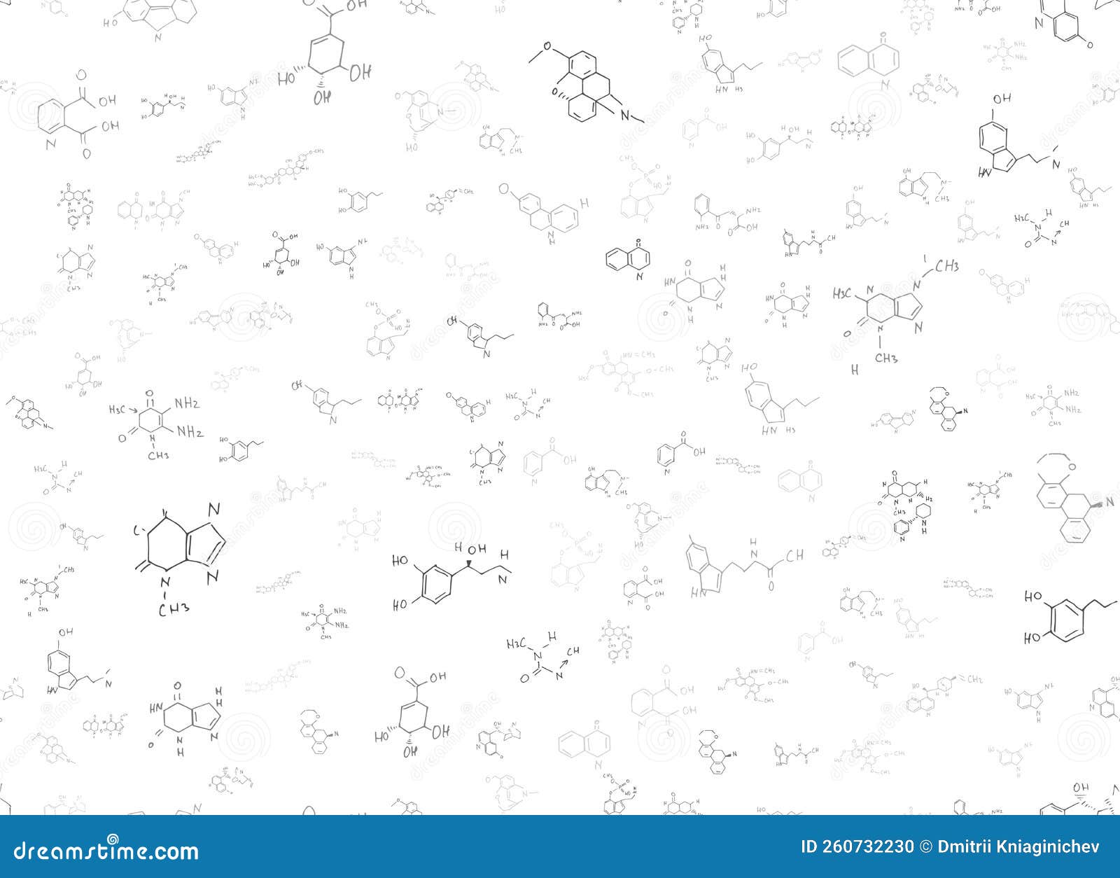 Chemical Formulas. Scientific, Educational Background on White. Hand Drawn.. Stock Vector