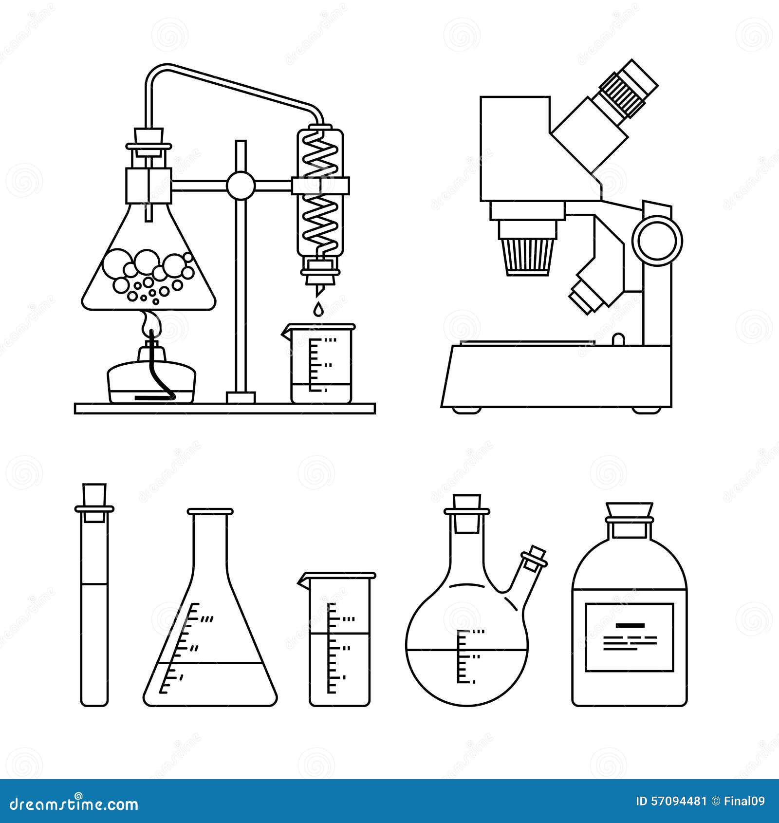 Chemical Glassware Icons Set. Stock Vector - Illustration of molecule ...