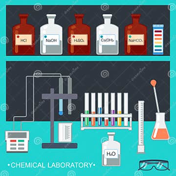 Chemical Laboratory. Flat Design. Chemical Glassware, Measuring ...