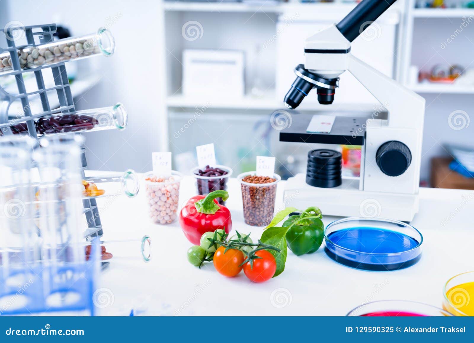 chemical laboratory of the food supply . food in laboratory, dna modify .gmo genetically modified food in lab