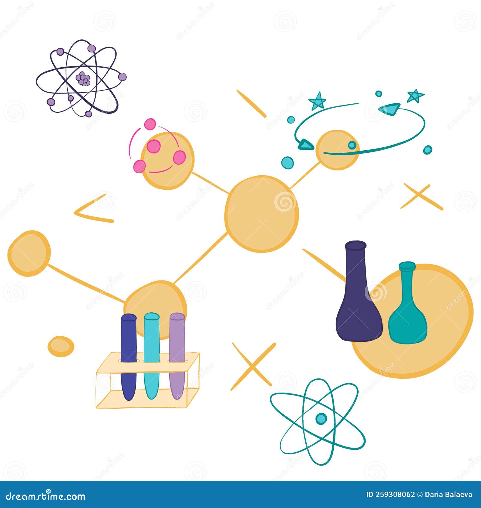 Chemical Objects Glass Flask and Chemical Compounds Stock Vector