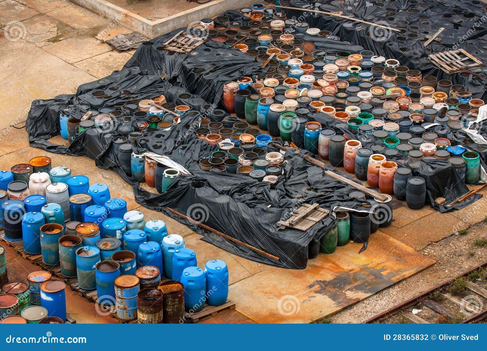 Chemical Waste Dump With A Lot Of Barrels Stock Photography Image