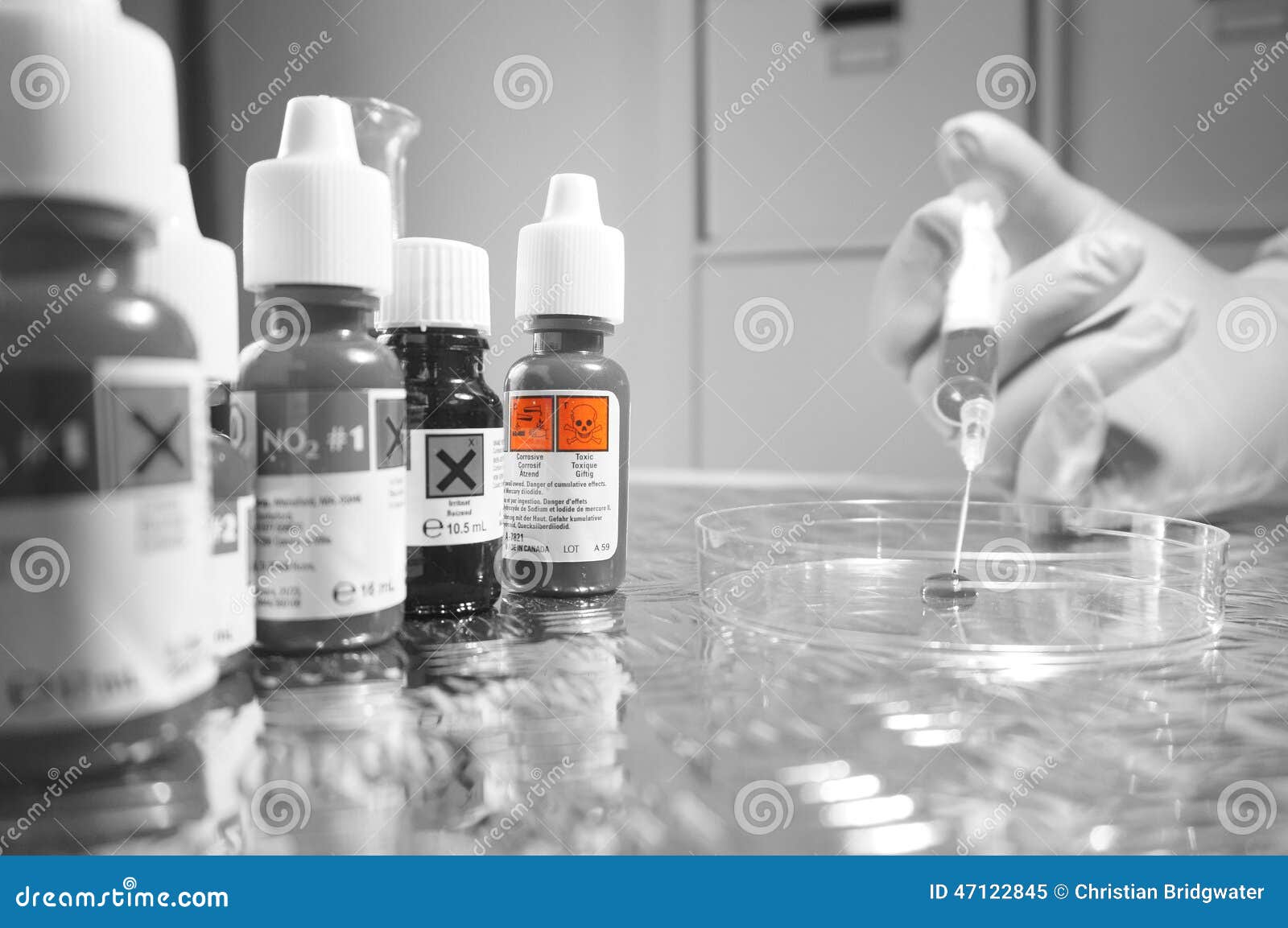 Chemicals Bottles Syringe a Stock Image Image of scientist, fluid
