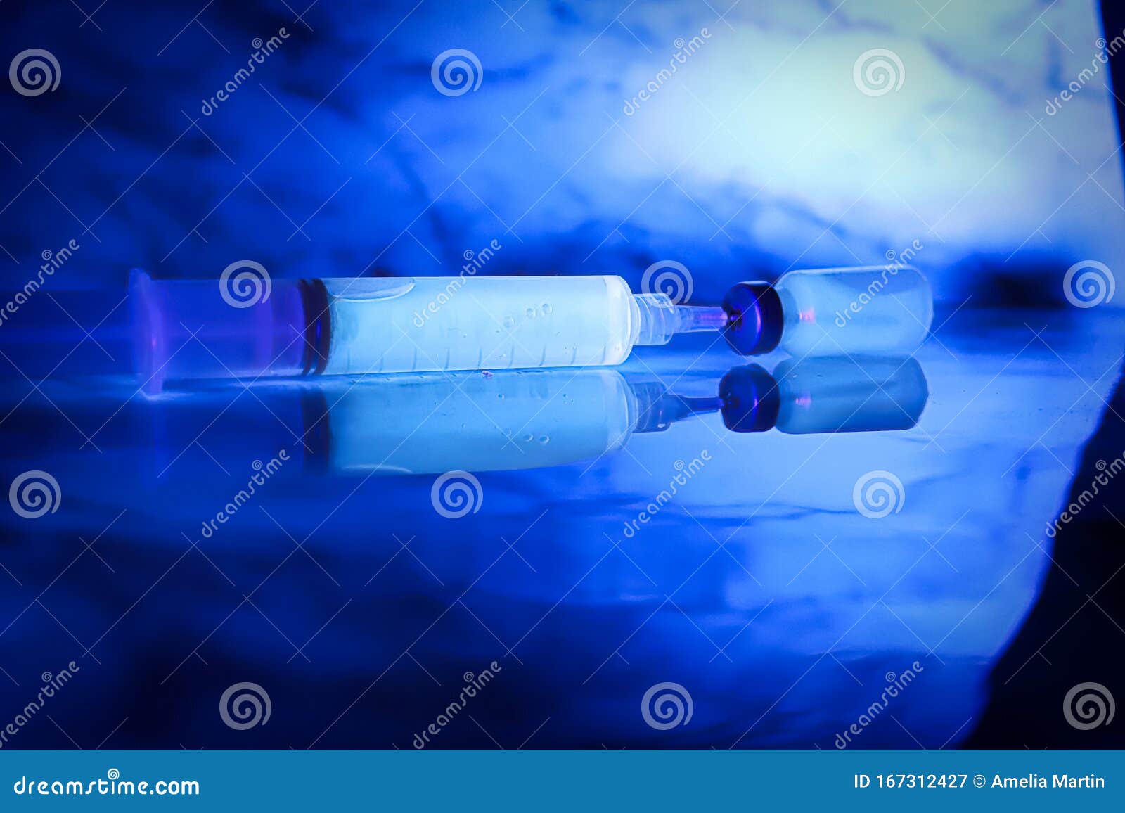 Chemicals Glowing Under Blacklight Against A Blue Background Royalty