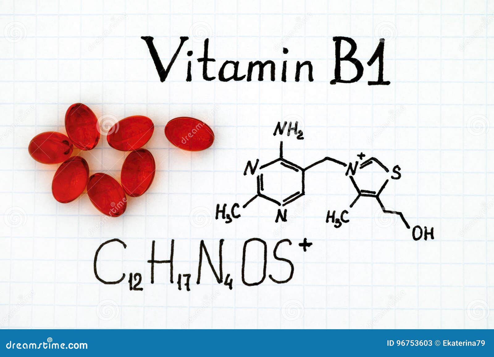 Chemische Formel Des Vitamins B1 Und Der Pillen Stockbild Bild von
