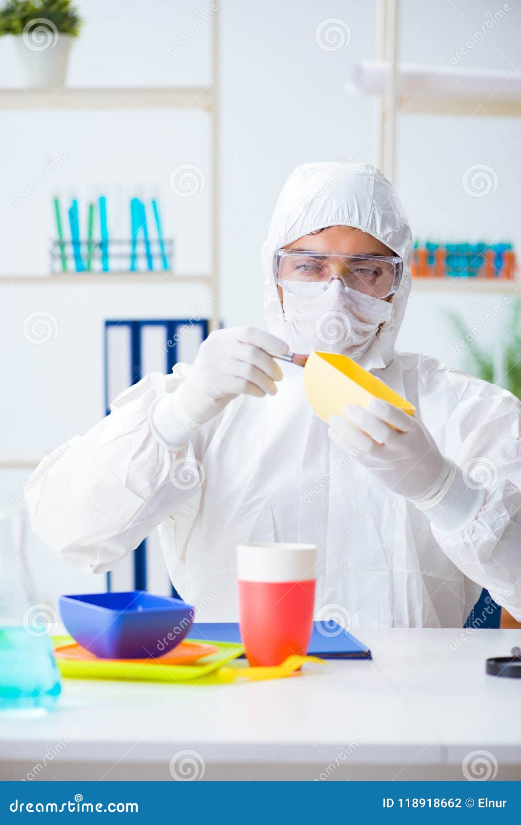 The Chemist Checking and Testing Plastic Dishes Stock Photo Image of