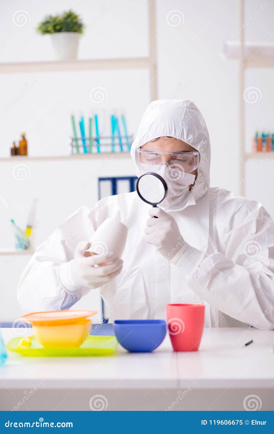 The Chemist Checking and Testing Plastic Dishes Stock Image Image of