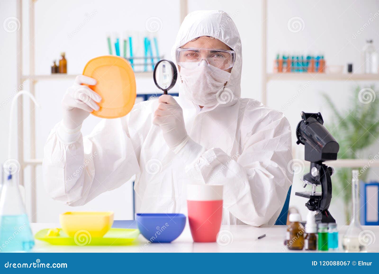 The Chemist Checking and Testing Plastic Dishes Stock Image Image of