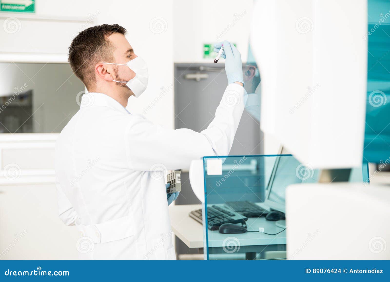 Chemist Running Blood Tests in a Lab Stock Photo Image of label