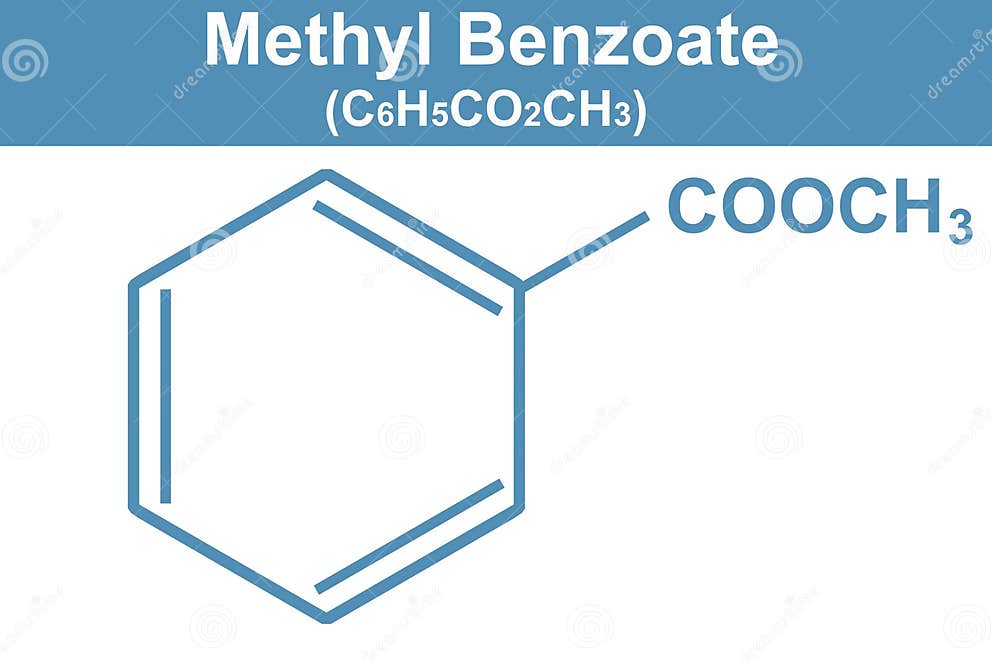 chemistry-illustration-of-methyl-benzoate-c6h5co2ch3-in-blue-stock