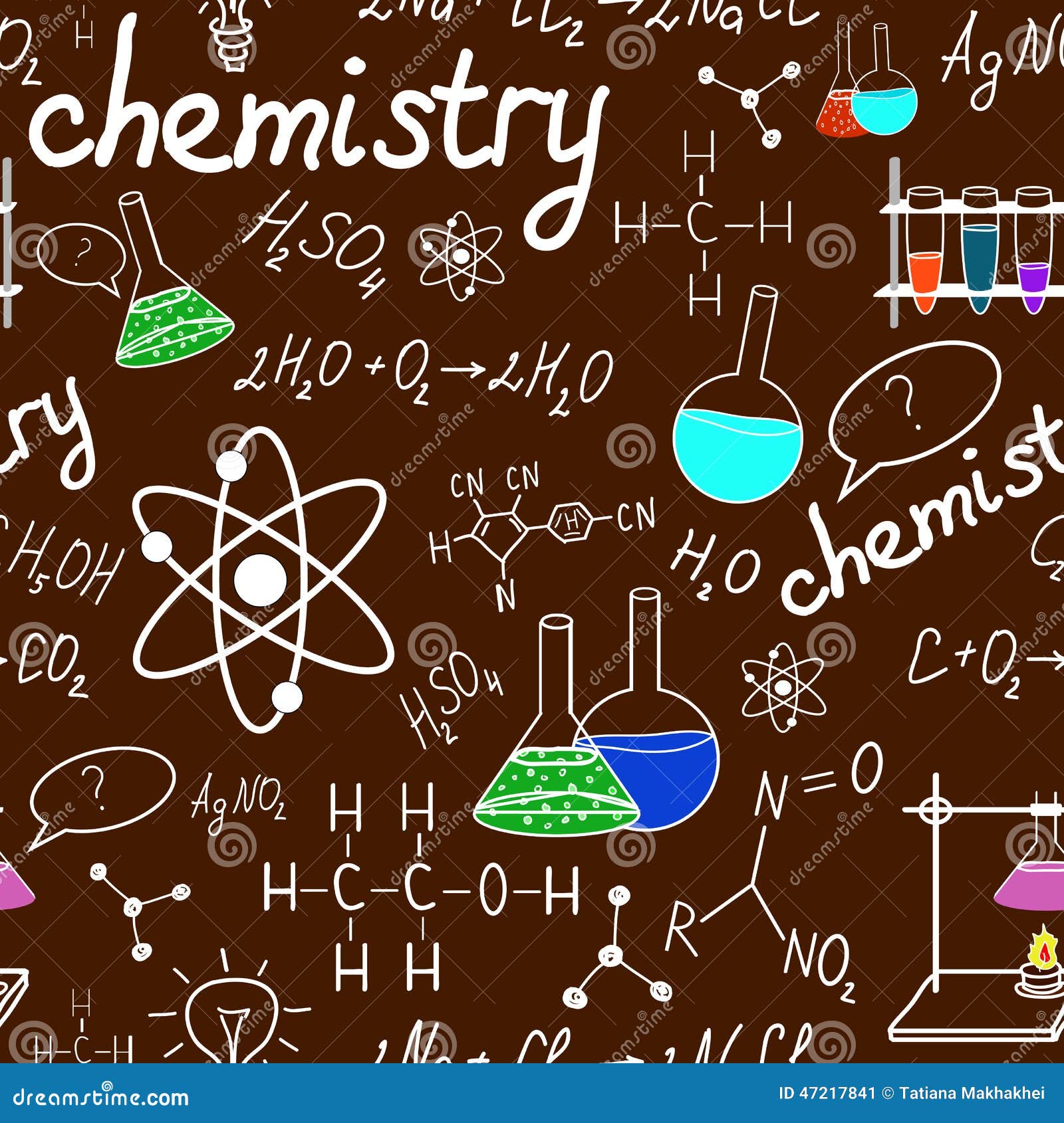Chemistry Laboratory Seamless Pattern on Dark Green School Board Stock