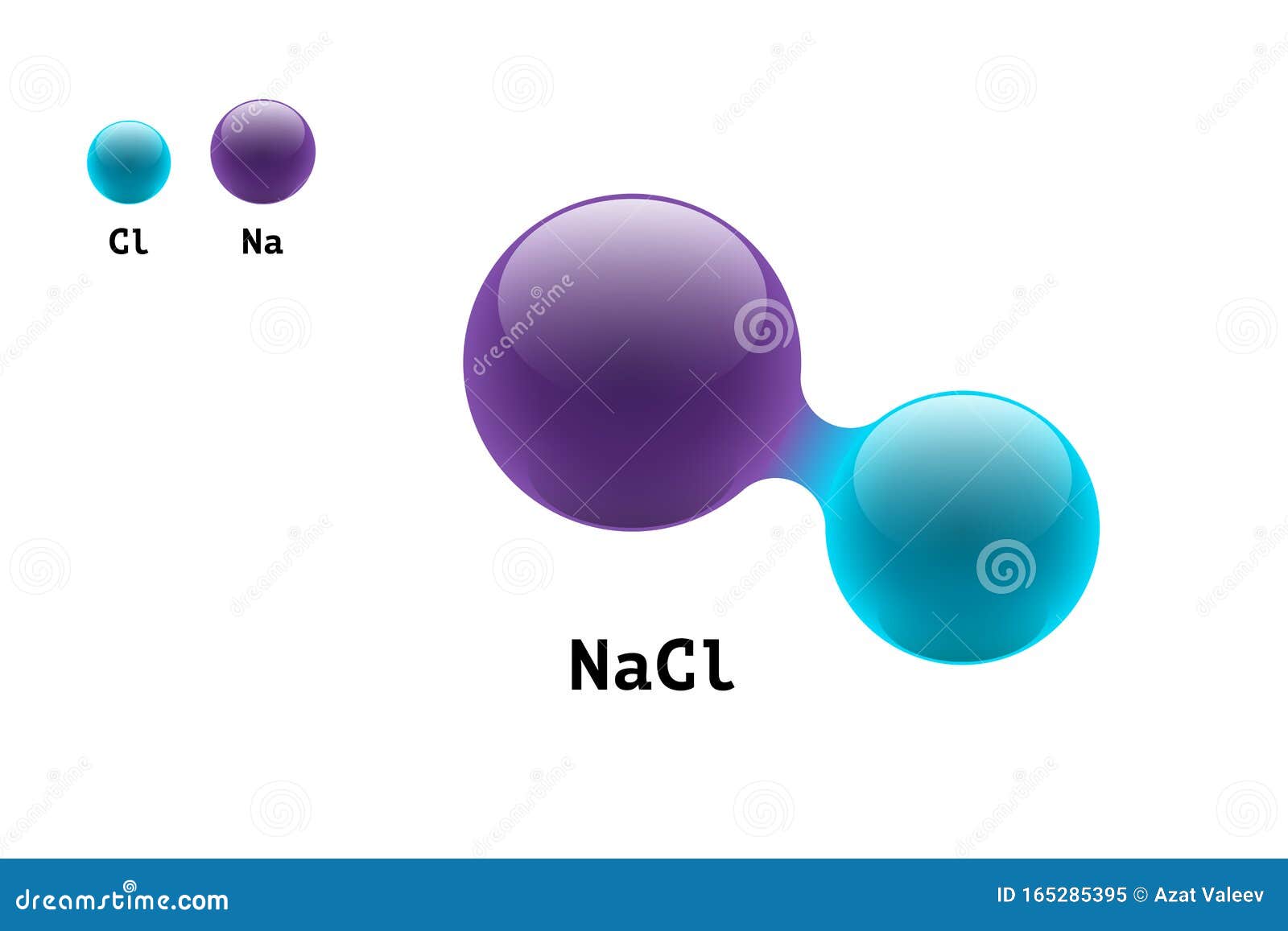 chemistry model salt molecule diatomic sodium chlorine nacl scientific  formula. integrated particles inorganic