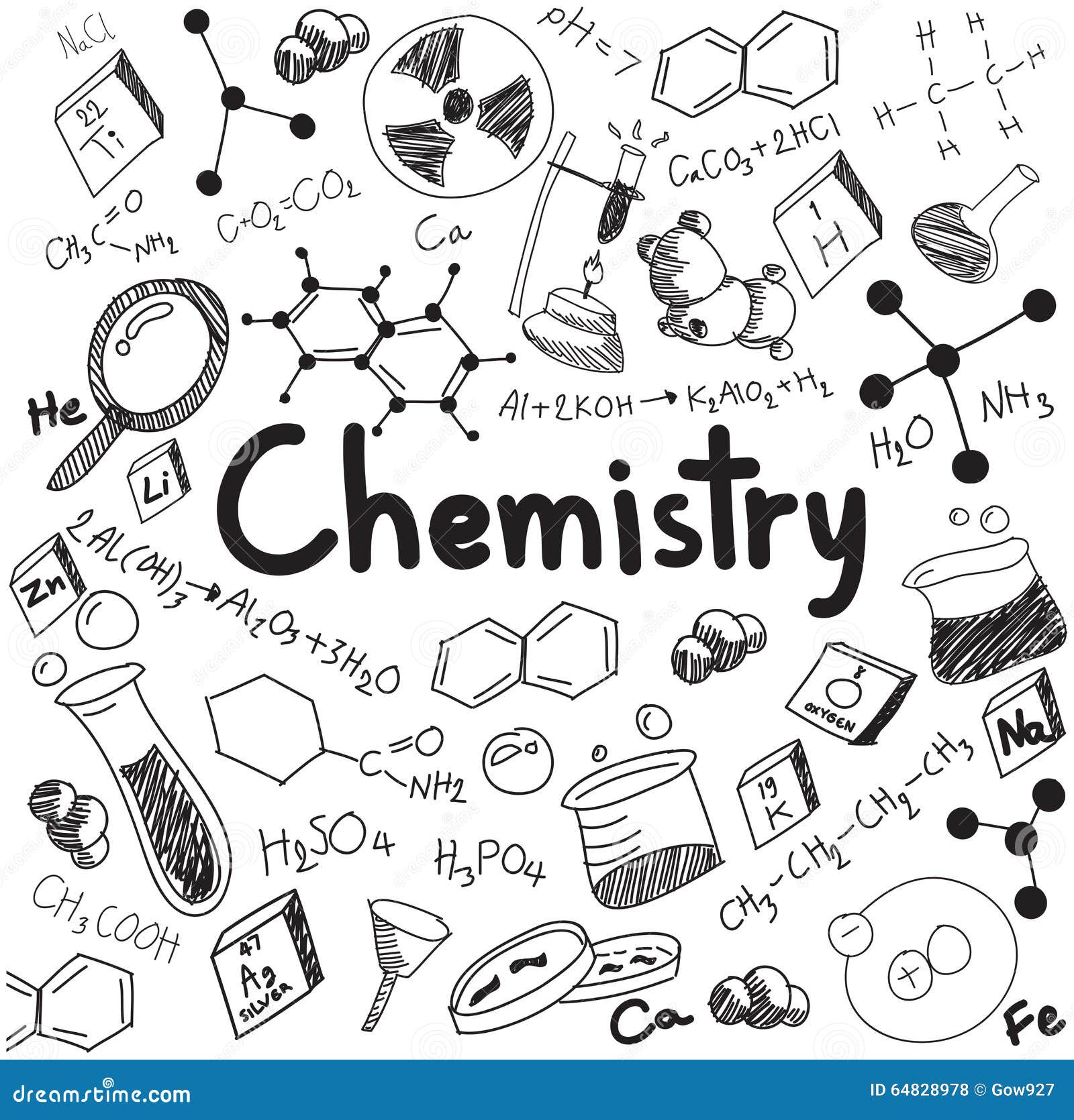 chemistry science theory and bonding formula equation, doodle ha