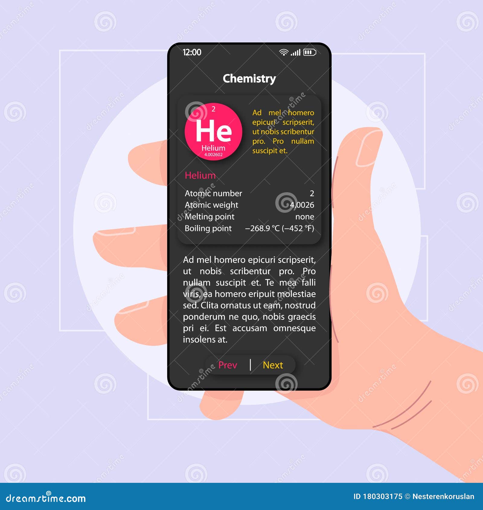 Chemistry Self Study Guide Smartphone Interface Vector Template. Mobile App Page Black Design
