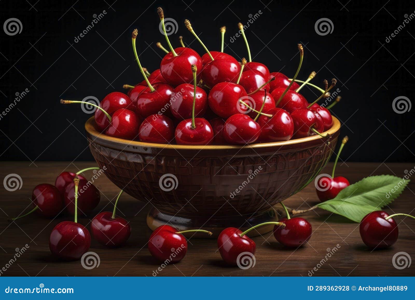 Cherries in a Beautiful Bowl. Generative AI Stock Photo Image of