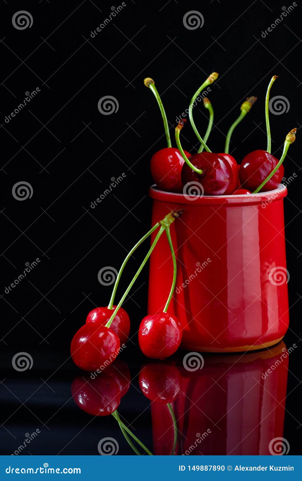 Cherries on a Black Background, Close Up Stock Photo Image of fresh