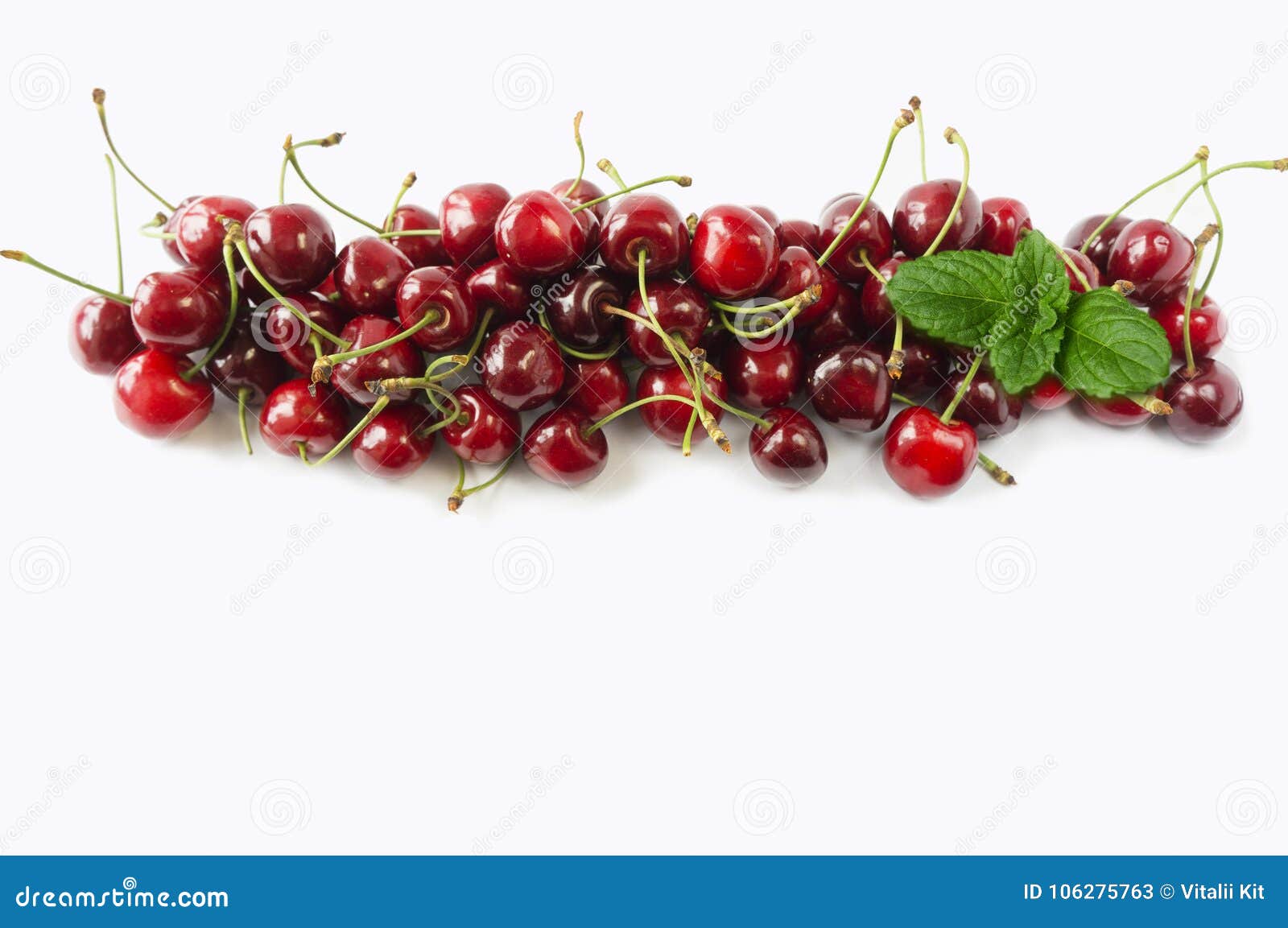 Cherries at Border of Image with Copy Space for Text. Ripe Cherry on a