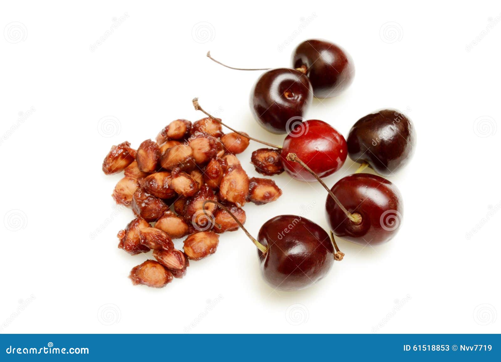 Cherries and cherry seeds stock image. Image of season 61518853