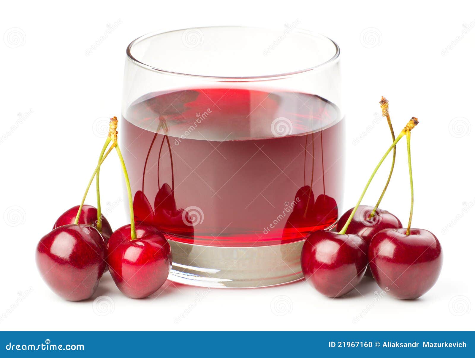 Cherries And A Glass Of Cherry Juice Stock Photo Image of green