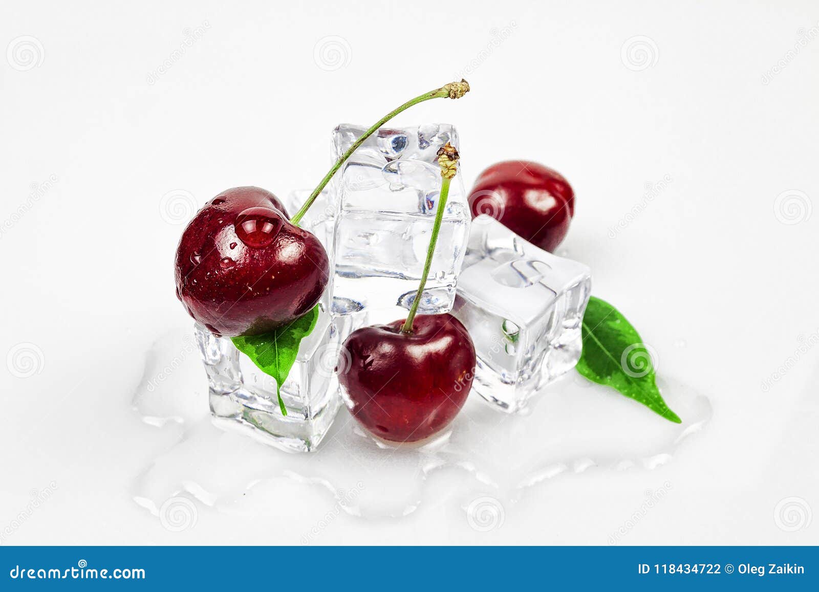 Cherries with ice cubes stock photo. Image of cold, fruit 118434722