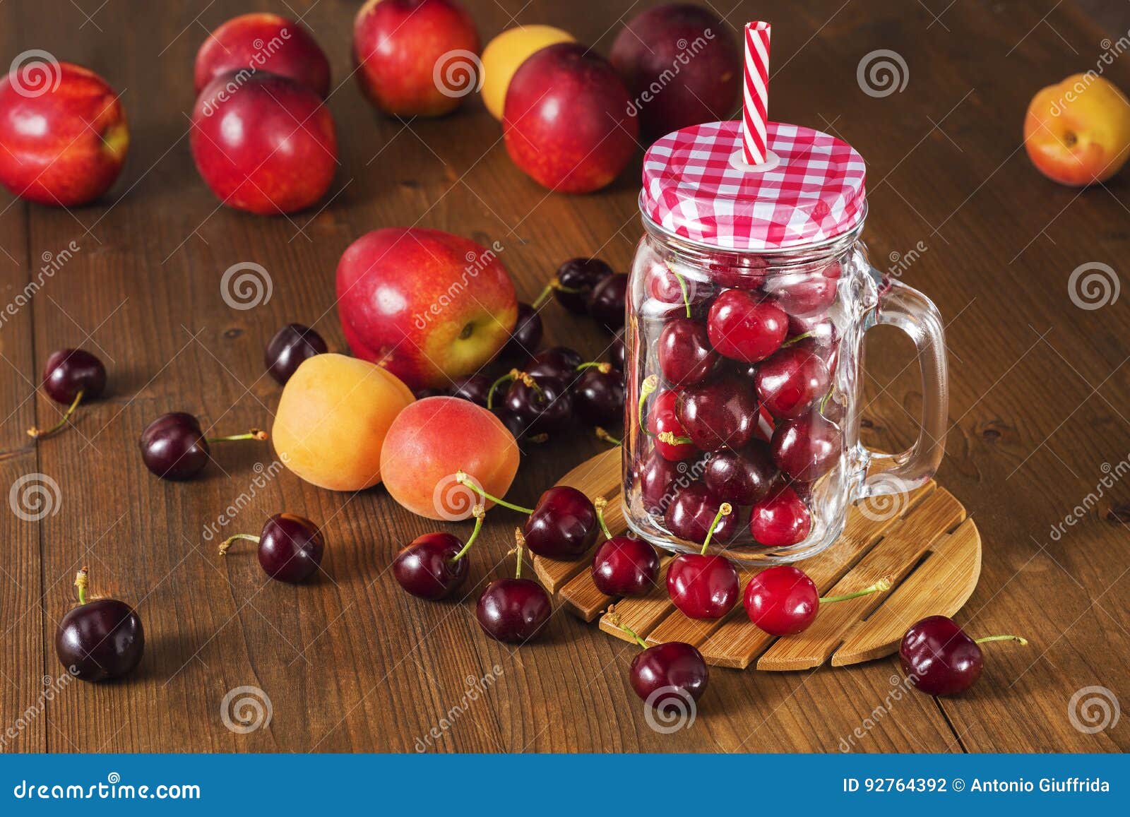 Cherries Inside a Mason Jar Glass Stock Photo Image of wooden