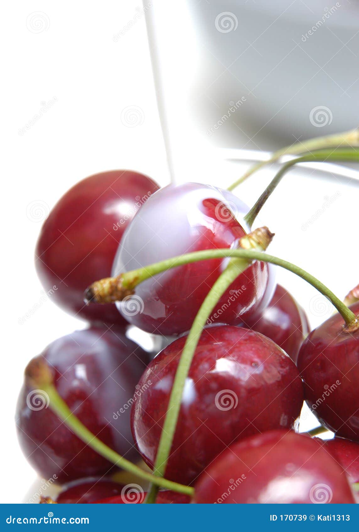 Cherries with milk IV stock image. Image of white, pouring 170739