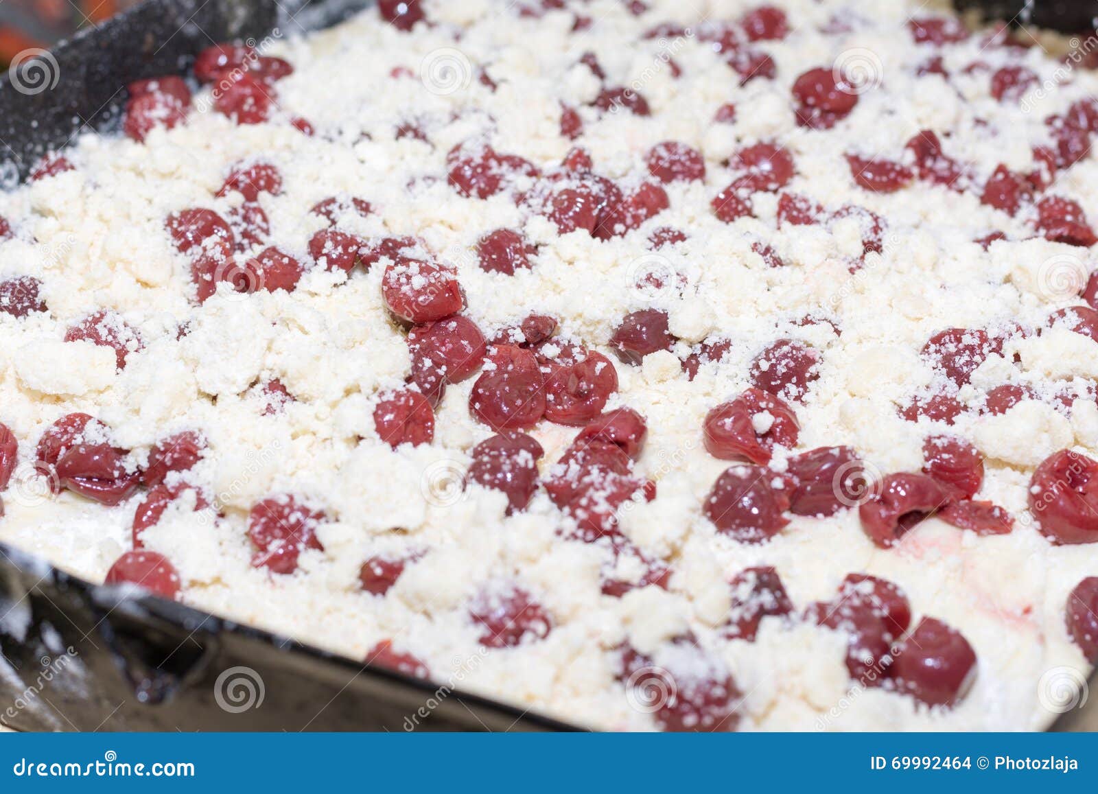 Cherries on the Prepared Dough Ready for Baking Stock Photo Image of