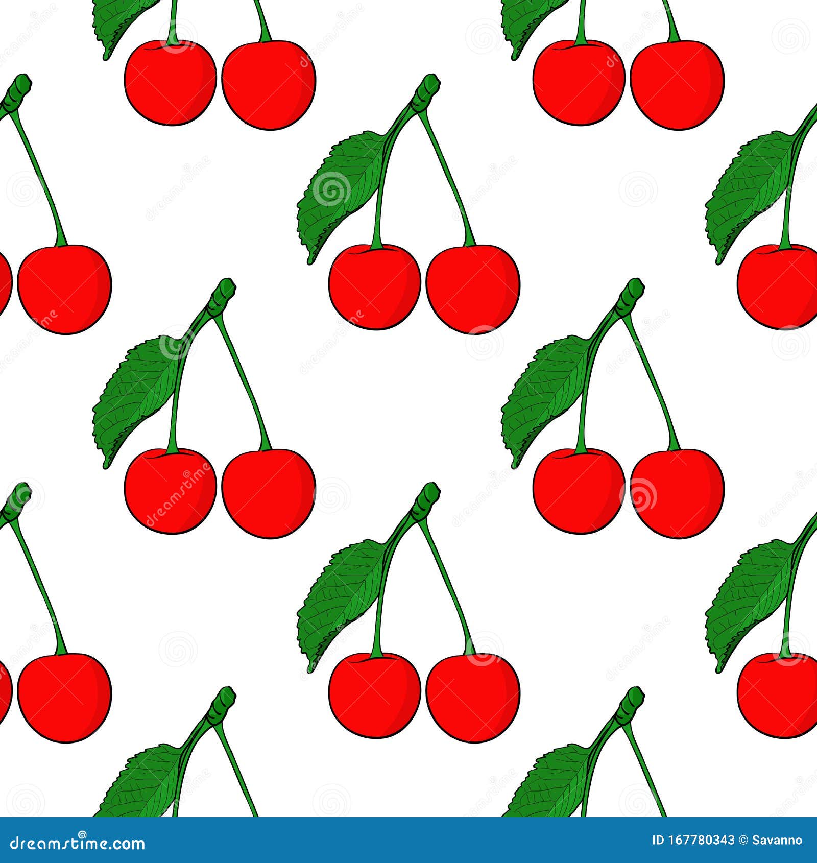 Cherries. Seamless pattern stock vector. Illustration of white 167780343