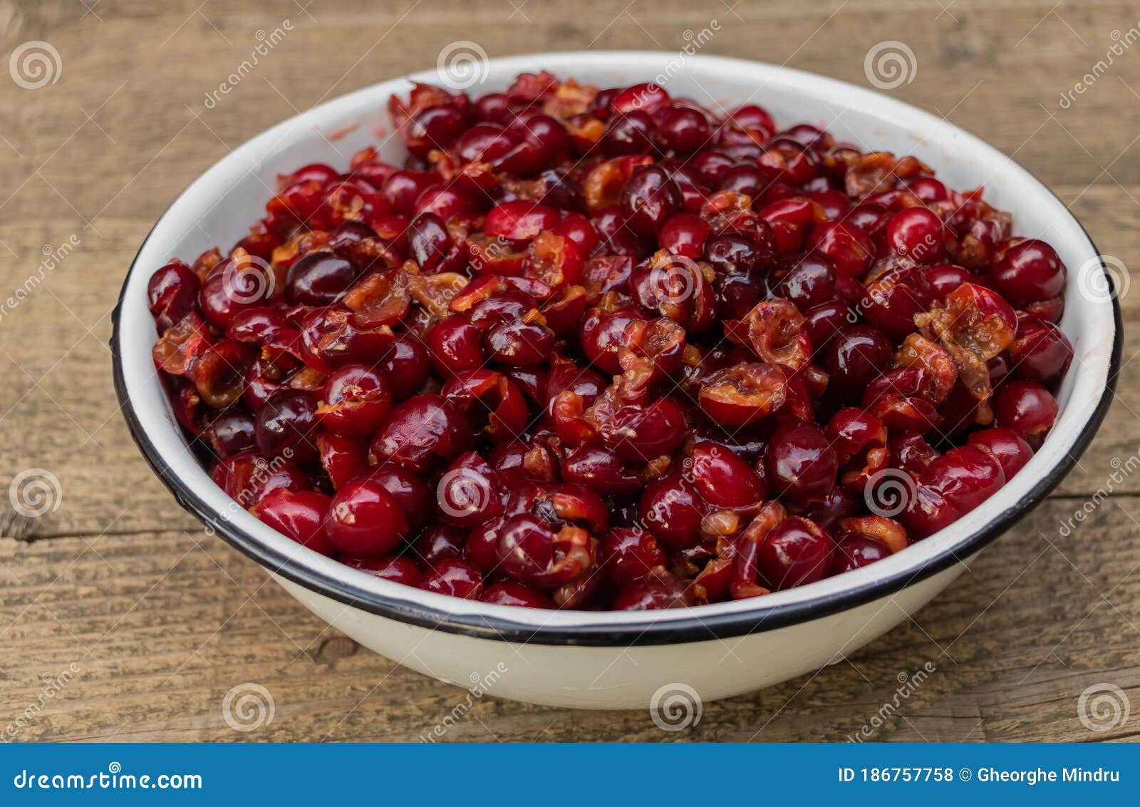 Cherries with Seeds Removed, in the Process of Cooking Cherry Jam Stock