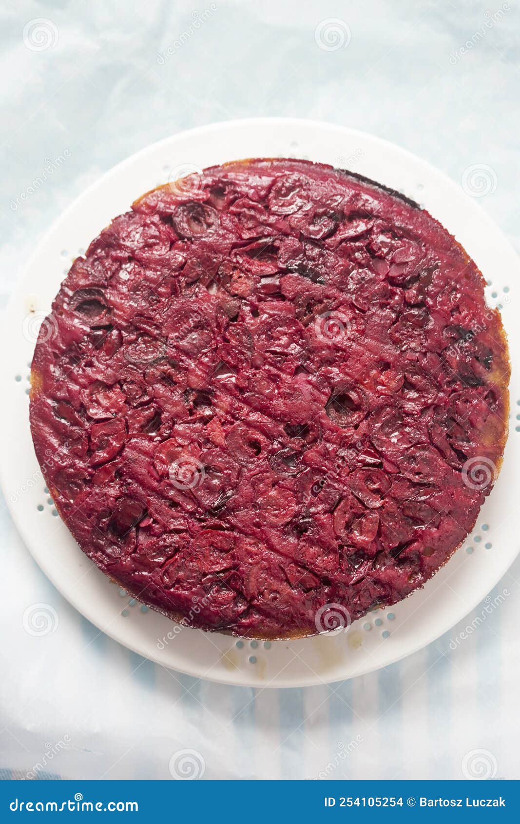 Cherry Almond Honey Upside Down Cake Stock Photo Image of flakes