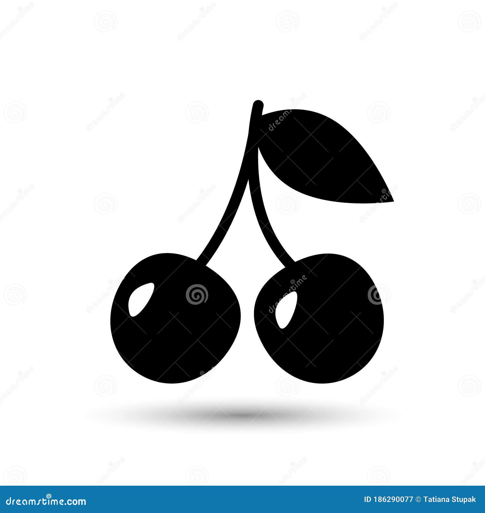 Cherry Black Icon, Vector Simple Fruit Symbol Isolated On White