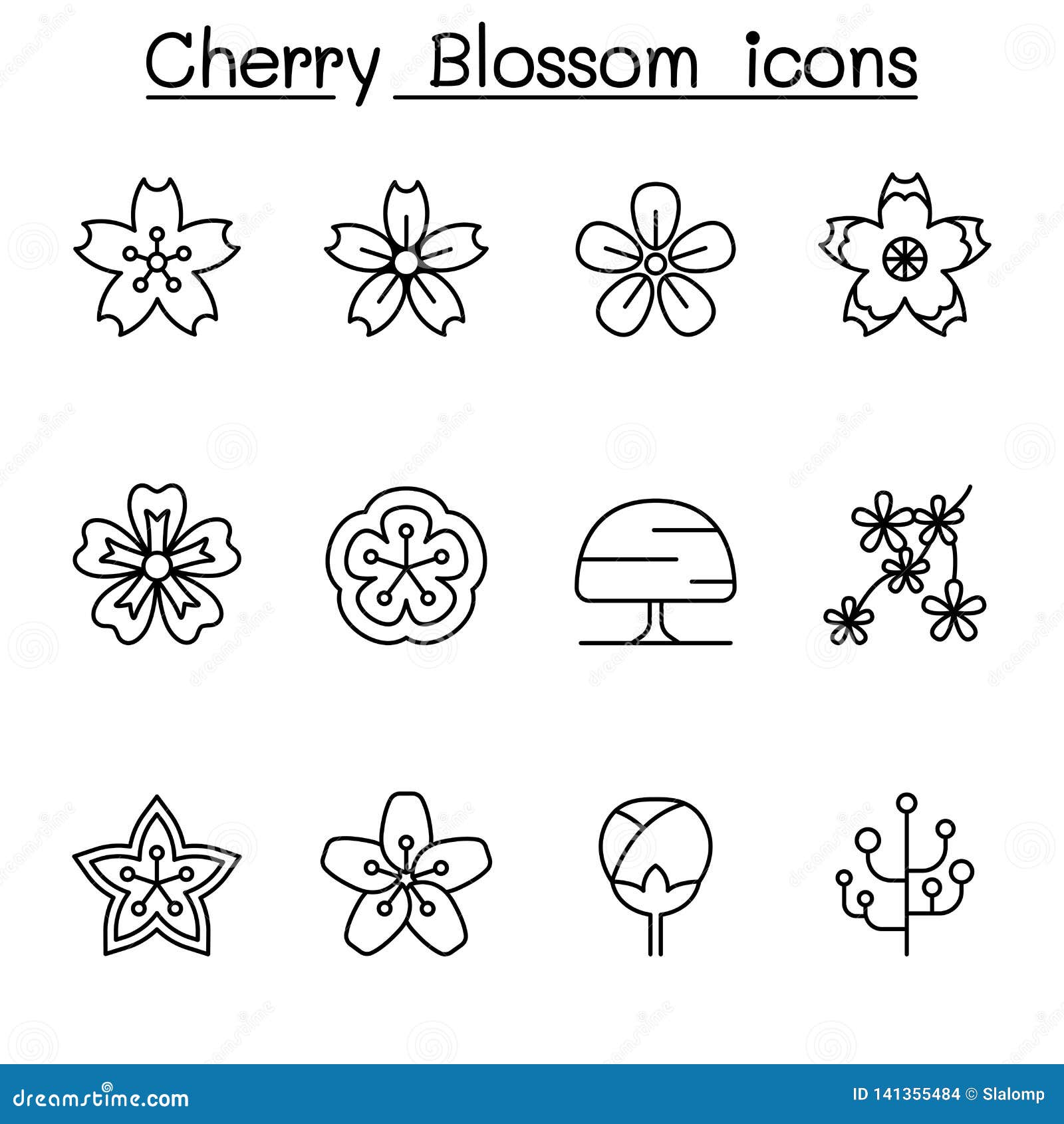 Japan Sakura Red Line Horizontal Style Seamless Pattern Vector