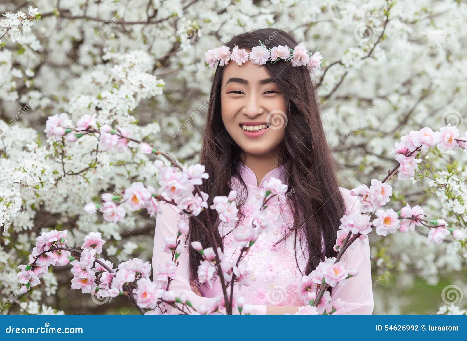 Cherry Blossoms Happy Vietnamese Girl Stock Photo Image of smile
