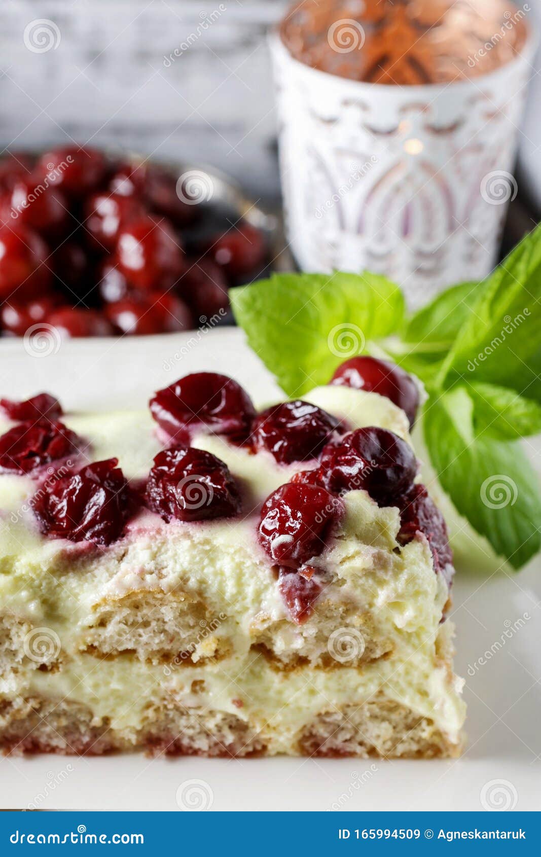 Cherry Cake with Lady Finger Biscuits Stock Image Image of cream