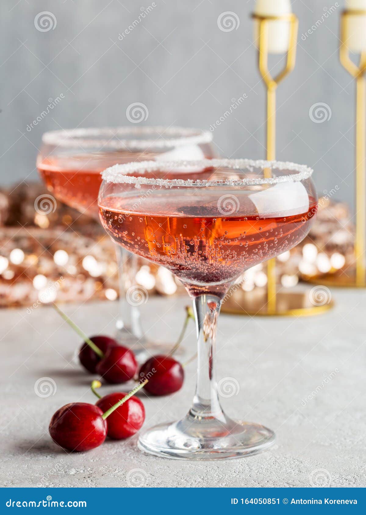 Cherry Champagne In Glasses With Berries On Party Stock Image - Image ...