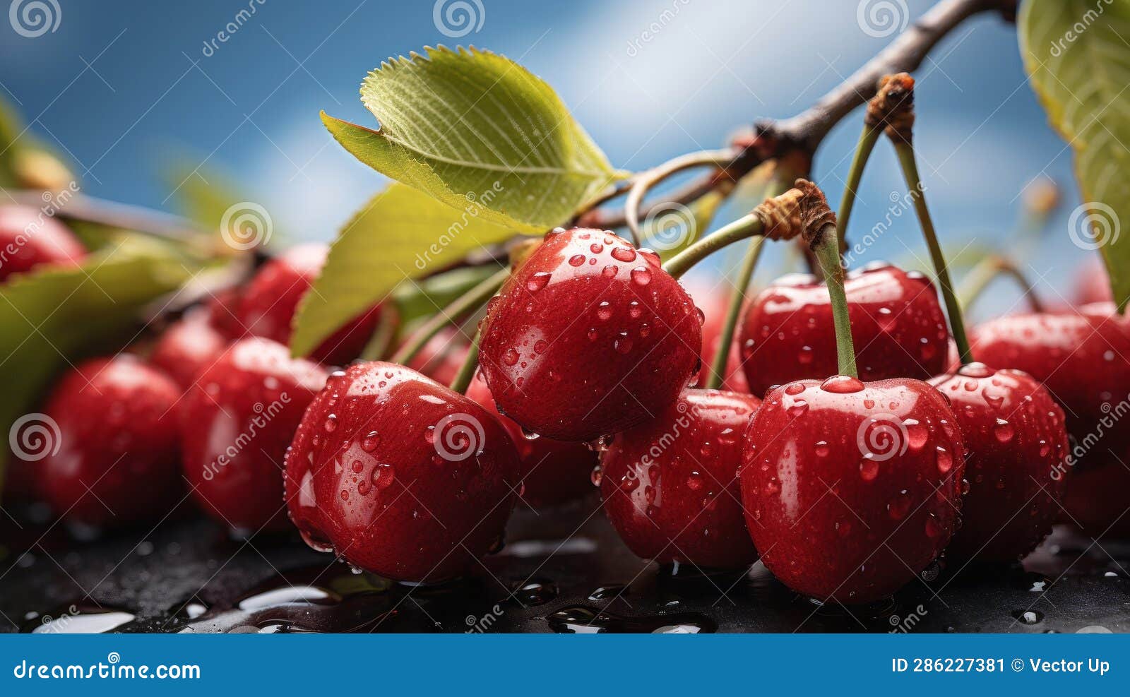 Cherry Closeup Shot. Generative AI. Stock Image Image of leaves