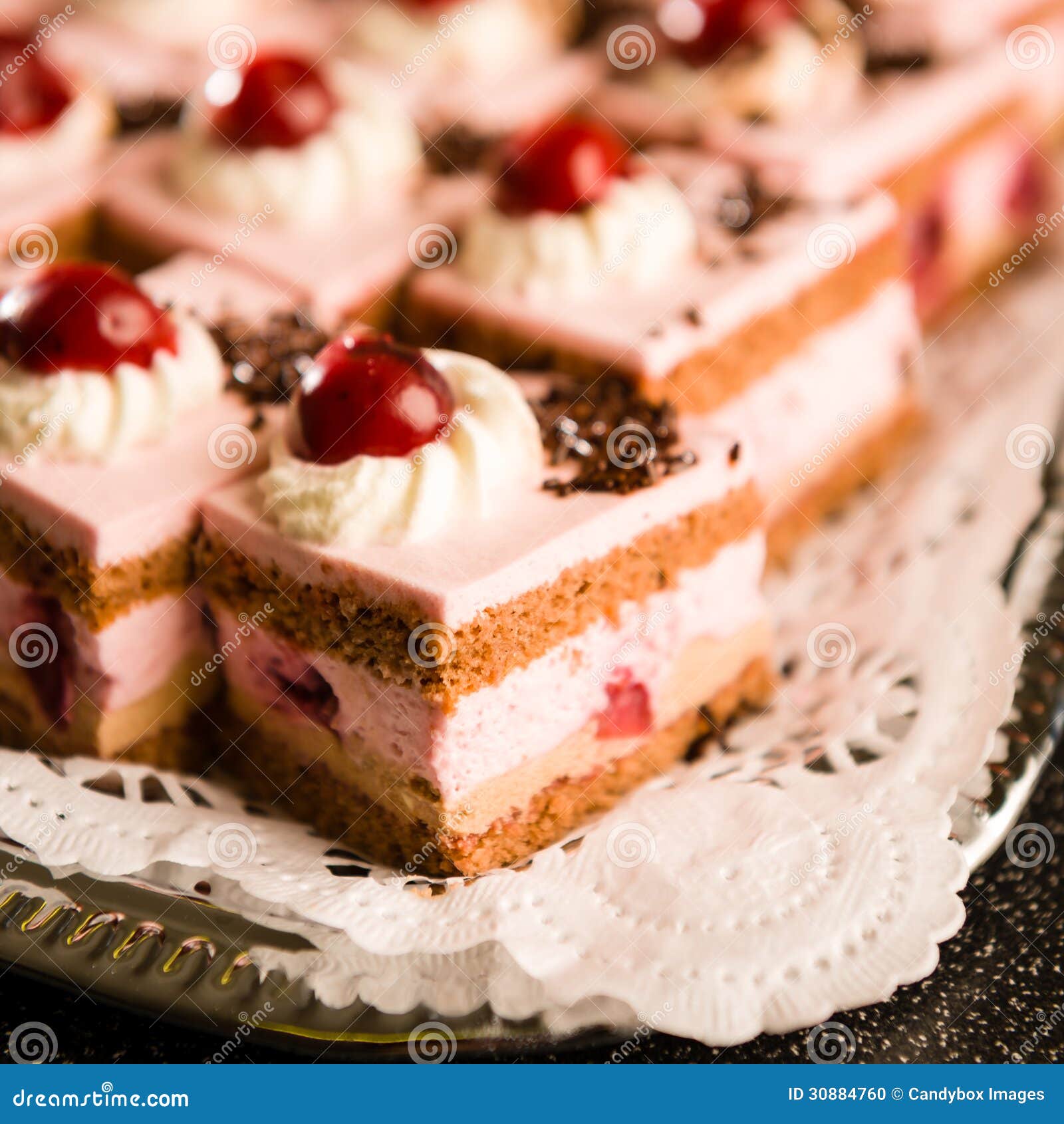 Cherry Cream Filled Sponge Cakes with Topping Stock Photo Image of